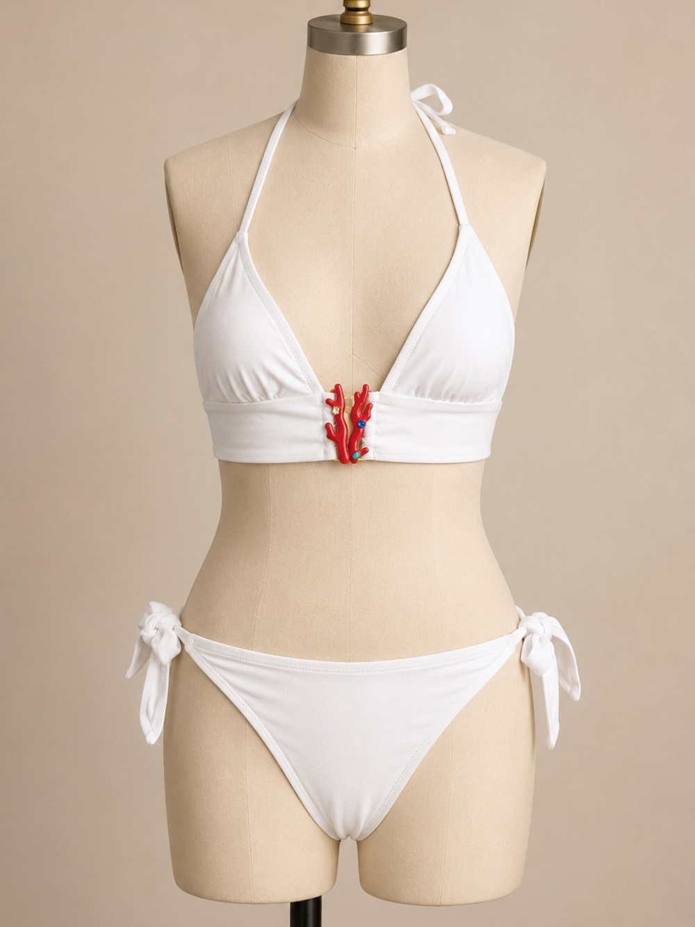 BCBG MaxAzria Coral Clasp White Bikini Set